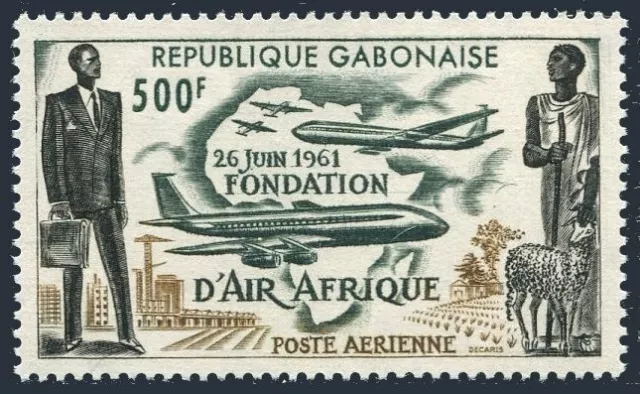 Gabon C5, MNH. Michel 170. Air Afrique 1962. Plane Map,Sheep.