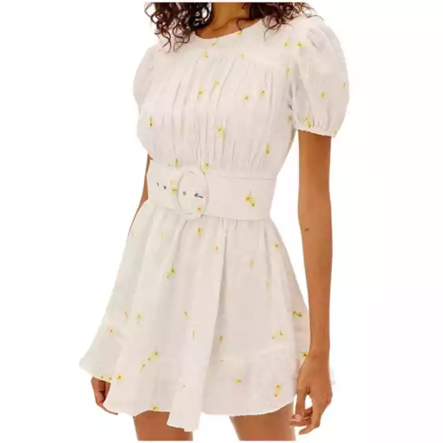 For Love & Lemons Womens White High Waist Cotton Lined Sunflower Mini Dress XXS
