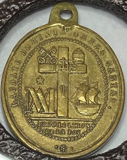 Rare 19th Century French Antique Brass CATHOLIC Pendant Medal ST FRANCIS XAVIER