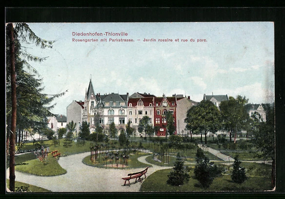 CPA Diedenhofen, Rosengarten avec Parkstrasse 1912