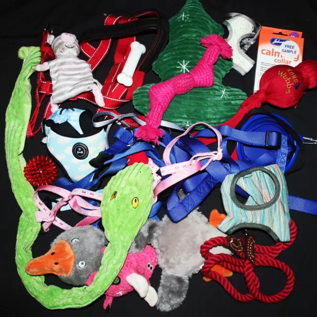 TRADE BUNDLE 21x DOG PUPPY LEADS HARNESSES SQUEAKY PLUSH TOYS TRAVEL BOWL -RSPCA