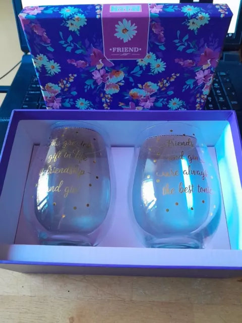 Friendship gin glasses 'Gifts for Her' Gold writing clear