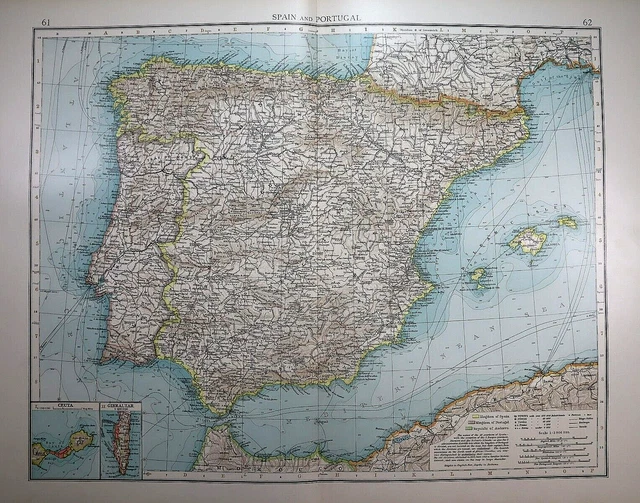Old (XLG17x22) 1905 Time's Atlas Map ~ SPAIN & PORTUGAL  ~ Free S&H