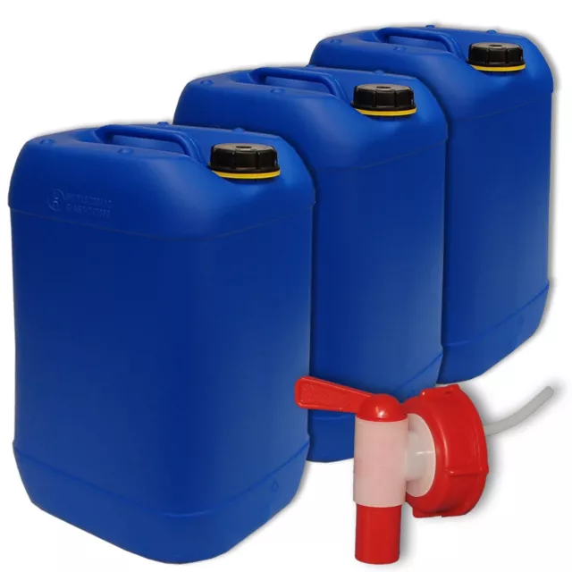 3 KANISTER 25 Liter Wasserkanister blau Camping mit AFT-Hahn