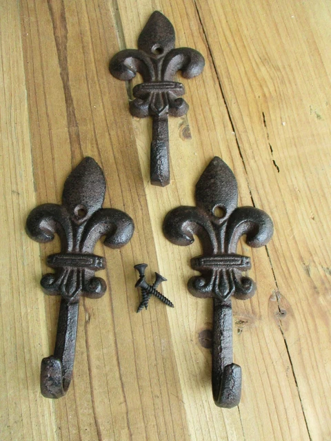 10 Cast Iron Fleur De Lis Coat Hooks Hook Hall Tree Hat Dog Leash Fluer French 3