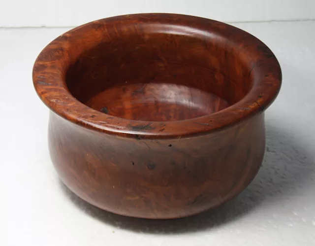 Early luxurious Hand Turned Antique Dark Burl Wood Mortar Bowl ( No Pestle )