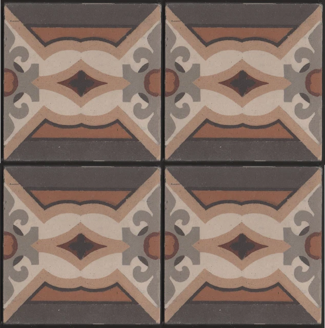 Belgian/French period Guard hall floor fireplace hearth 4 encaustic tile set
