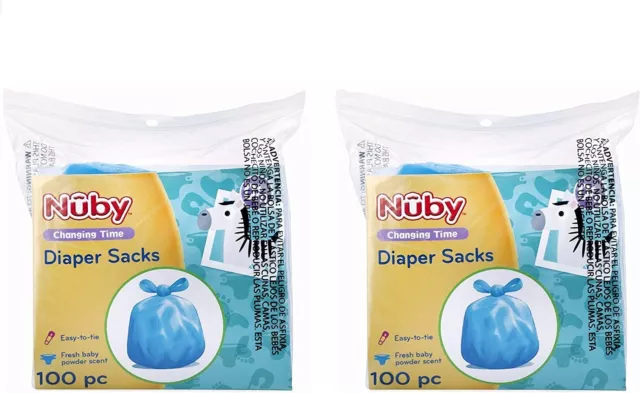 Nuby Piece Disposable Diaper Sacks/Bags with Powder Scent, Blue (200 Count)