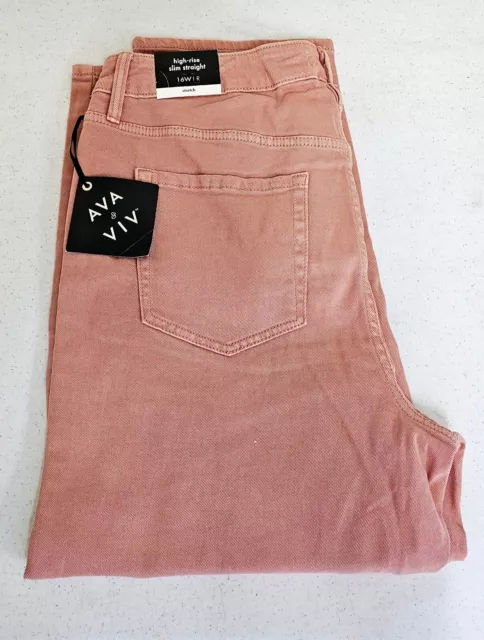 NWT Ava & Viv Jeans Size 16W Regular Coral Stretch High Rise Slim Straight