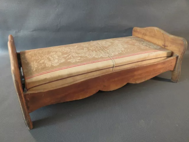 Ancien petit lit de poupée en bois et matelas sommier french antique doll bed