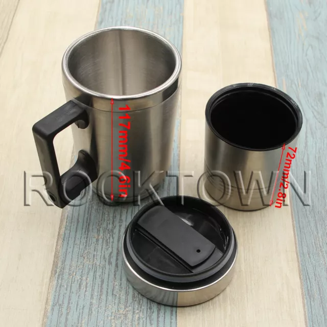 Electric Heated Stainless Steel Travel Car Van Tea Coffee Mug Cup Flask 12 Volt 3