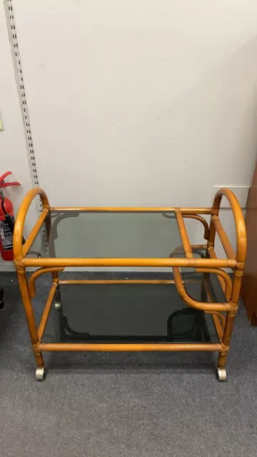 Vintage bamboo and tinted glass and cocktail trolley - CS W52