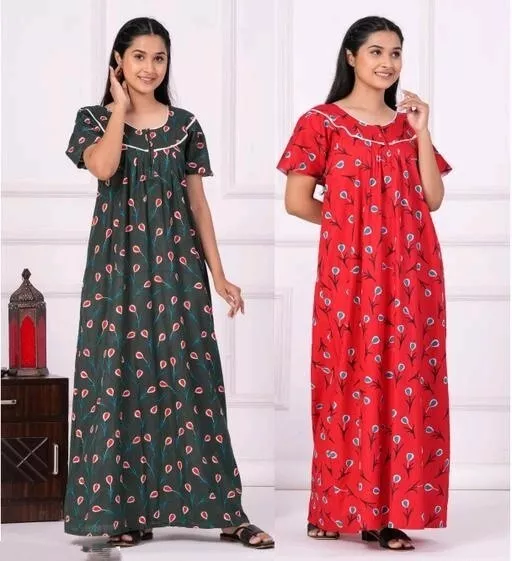 Indian Clothing Night Gown Sleepwear Cotton Printed Nighty Combo Dress For Women