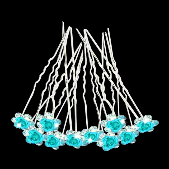 Crystal Rhinestone Diamante Rose Flower Hair Pins Wedding Bridal Prom Party Gift