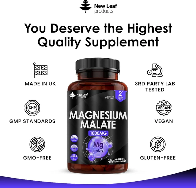 MAGNESIUM SUPPLEMENTS 1000MG Pure Magnesium Malate Capsules Bones
