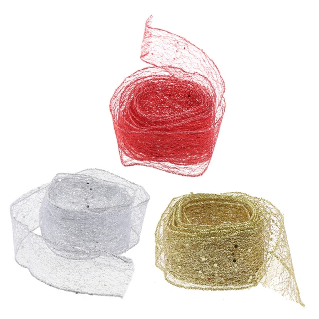 2x Weihnachten Bogen Band Handwerk Verdrahtete Band Mesh Band Handwerk 7