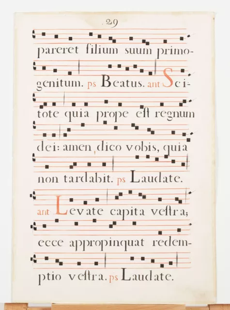 17th Century Antiphonal Music Two Sided Vellum Manuscript 18" × 12" Pages 29/30