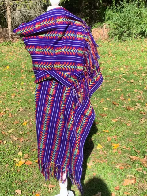 Mexican Fringed Rebozo Wrap Shawl Woven Pattern 6x2.75 Purple Rainbow J5