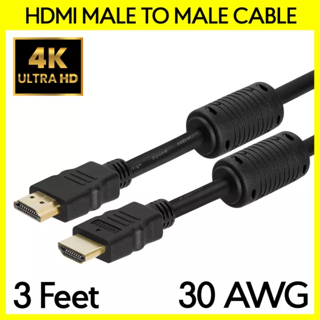 3 Feet HDMI Cable 30AWG Male to Male Cord With Ferrite Cores 4K Full HD 1080p TV