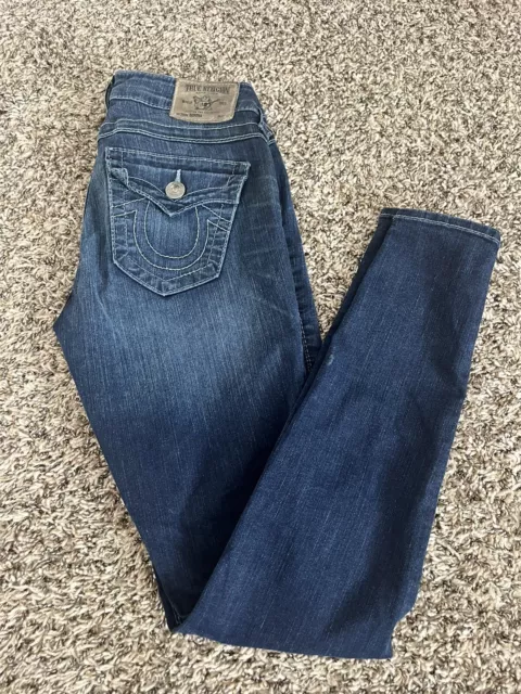 True Religion Serena Women Skinny Denim Jeans Size 27 Dark Wash Flap Pockets. US