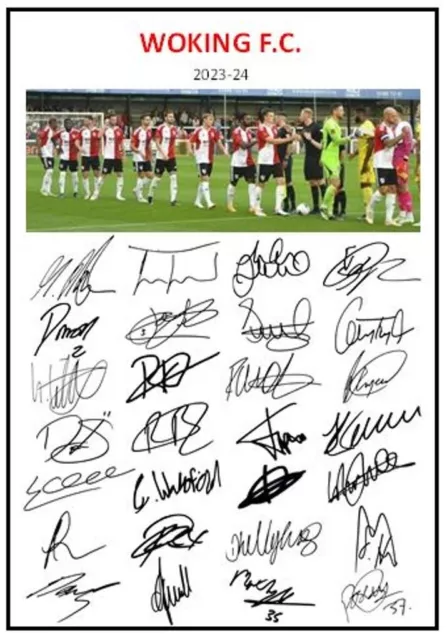 784. 2023-24 Woking FC Signed Team Picture Sheet (PRINTED AUTOGRAPHS - A4)