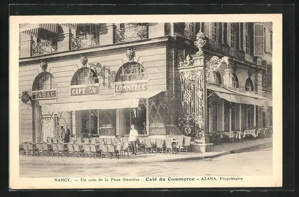 CPA Nancy, Un coin de la Place Stanislas, Café du Commerce