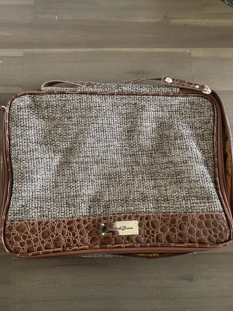 VTG Samantha Brown Croc Makeup Travel Toiletry Bag 5 bags 2 Pockets tan Brown