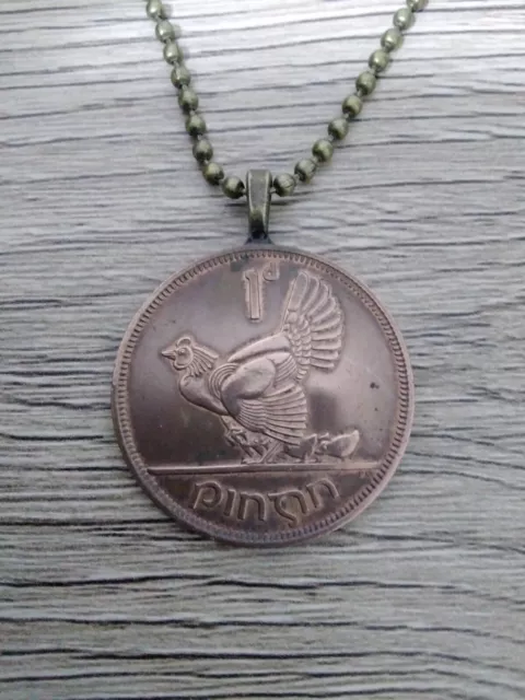 Coin Necklace/Pendant-Ireland- 1  Penny -  Irish harp/Hen - Uniq gift