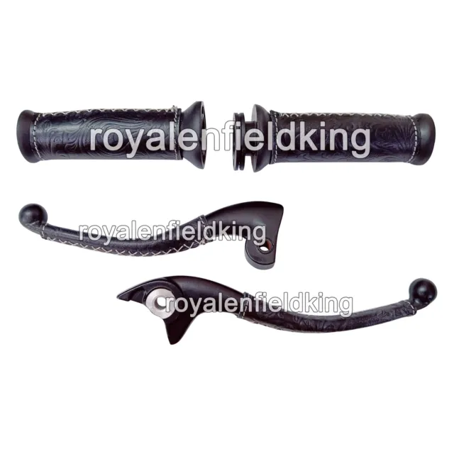 Royal Enfield Classic Reborn 350 Lever & Grip Engraved With Black Leather Cover