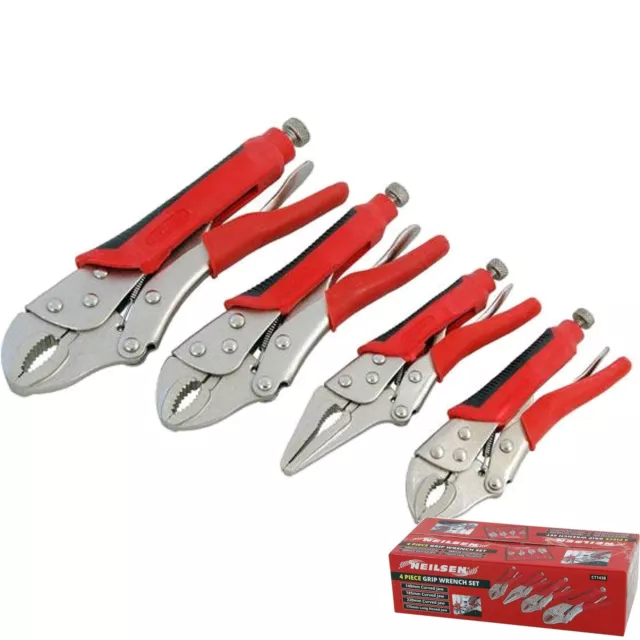 Neilsen 4pc Locking Mole Grip Vice Plier Set Long Nose Adjustable Wrench Pliers