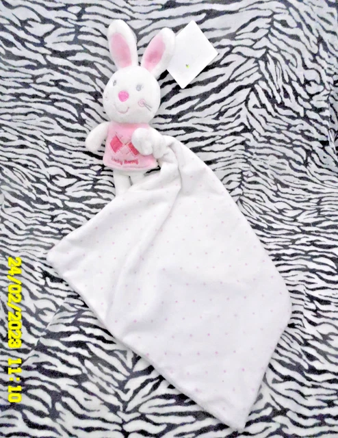 Cl/Shima Doudou Lapin Lucky Bunny Blanc Rose Mouchoir Blanc Pois Rose 100% Neuf