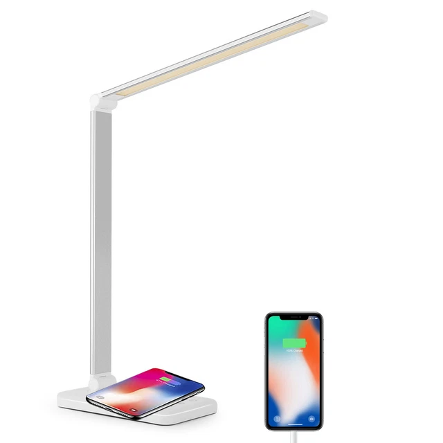 10W USB Lampe de Bureau LED Table Intensité Variable Tactile Chevet sans Fil
