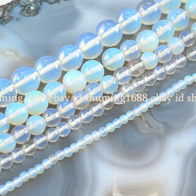 4/6/8/10/12/14mm Natürlich Weiß Mondstein Opal Runde Edelstein Lose Perlen 15"