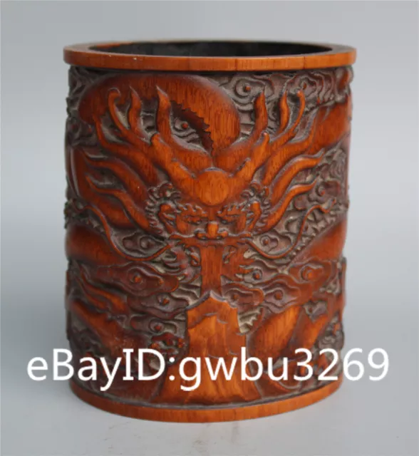 Exquisite Asian Chinese Bamboo Pen holder  Hand Carved Dragon Brush Pot
