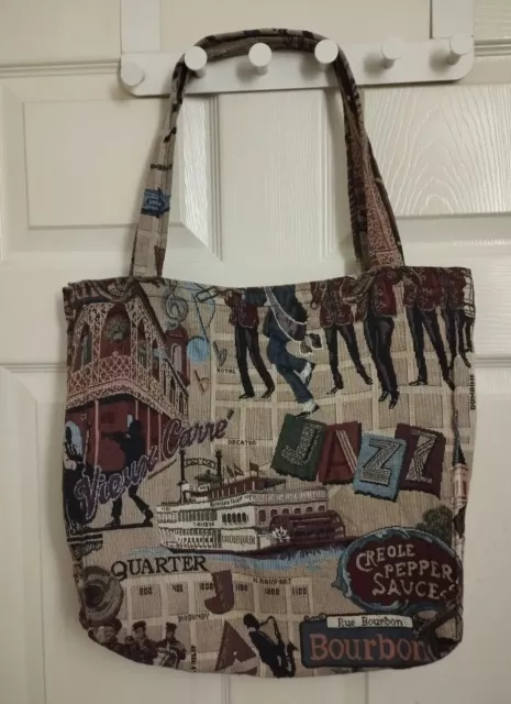 Large Tapestry Tote Bag New Orleans Jazz Theme