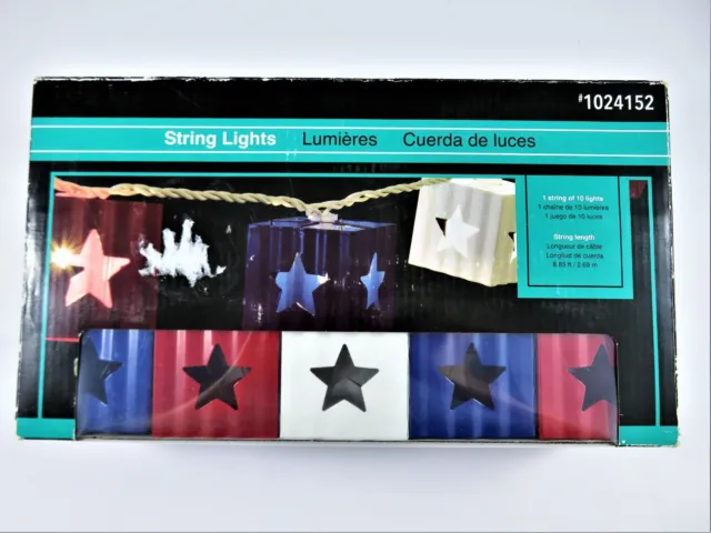 String Of 10 Lights Metal Patriotic Box Type Star Cutouts 8.83 Ft Indoor Outdoor
