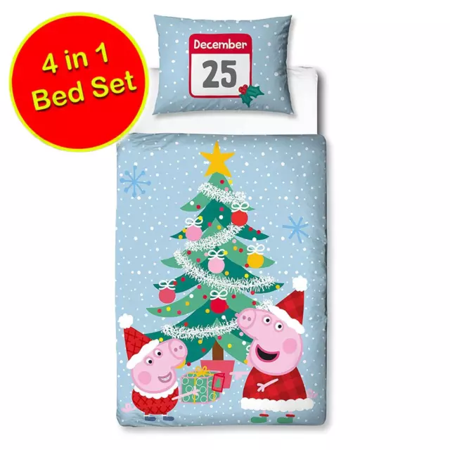 Peppa Pig Santa Niño Juego de Cama 4in1 Edredón, Almohada, Funda de Edredón