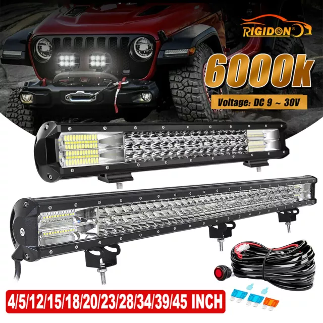 4-45 Inch Tri-Row LED Work Light Bar 20" Offroad 4X4 SUV ATV Car Driving 12V 24V