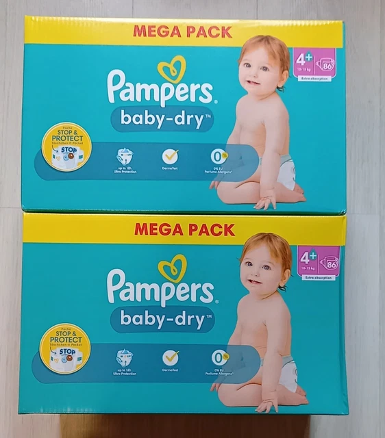 172 Couches Pampers Baby dry taille 4+ (2 paquets)
