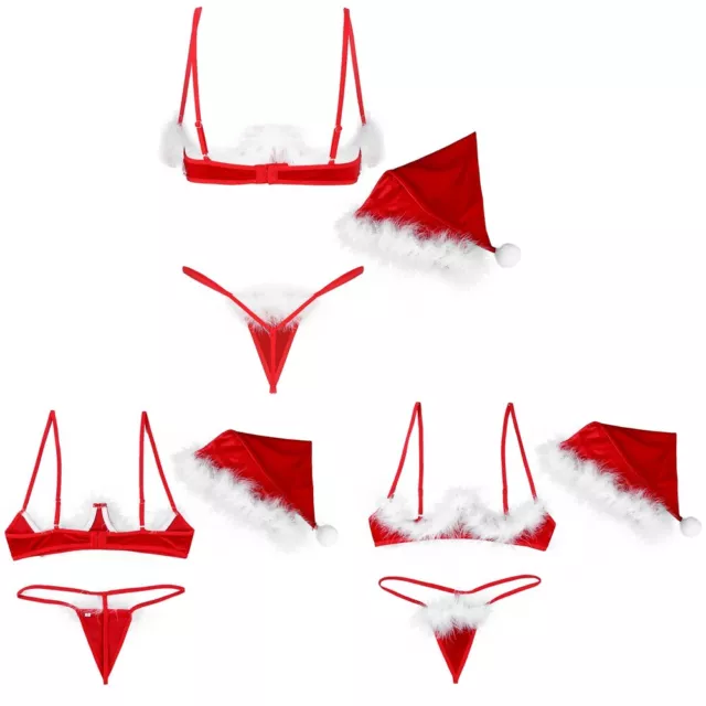 Set lingerie bustier top donna e perizoma a G corde bikini abbigliamento natalizio