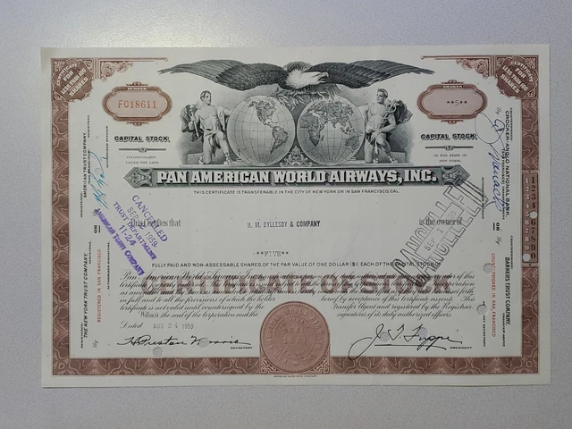 Pan American World Airways Cancelled Stock Certificate