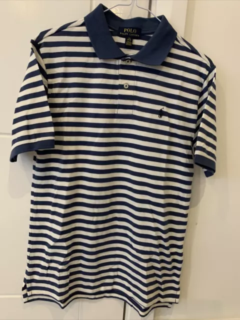 Ralph Lauren Boys Stripe Polo Shirt, Blue/White - Size Large