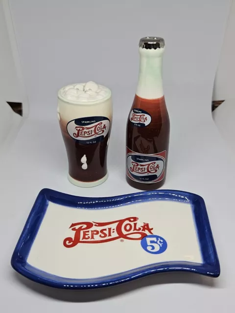 2005 Pepsi Cola Collectible Salt And Pepper Shaker With Tray - Set Of 3