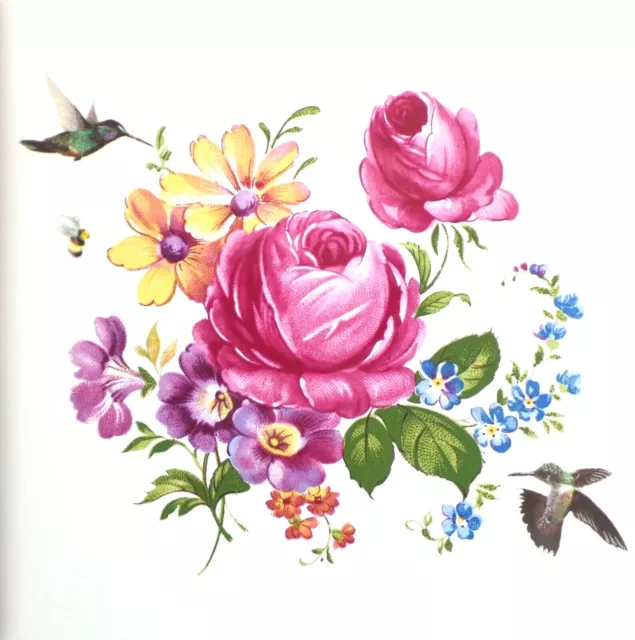 Hummingbird Rose Flower Ceramic Tile 4.25" x 4.25" Kiln Fired Acct Bee