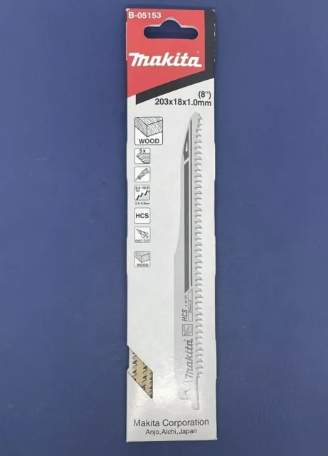 Makita Recipro Blade 203mm 6.4-10.6TPI Wood/PVC - 5 Pack B-05153