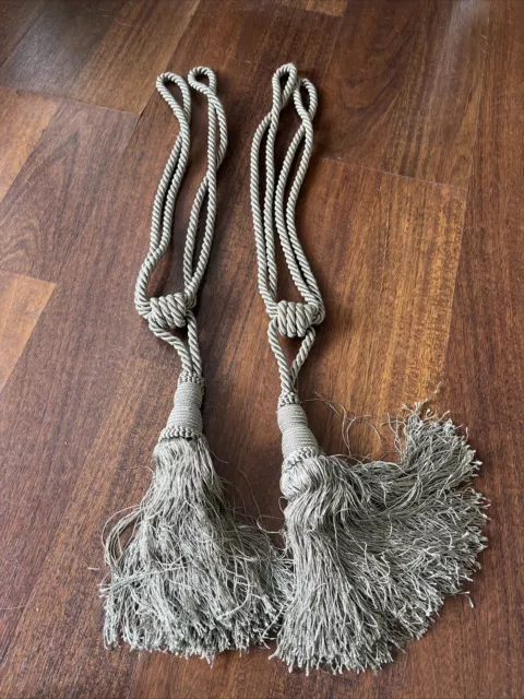 Set 2 Large Drapery Curtain Braided Tie Backs with Tassels Green BEAUTIFUL!!!