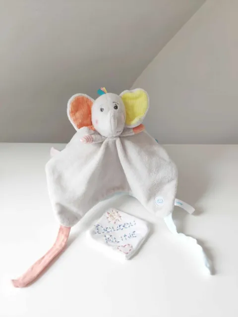 Doudou Plat/Mouchoir Éléphant Gris Orange Jaune Bleu - Bébé Confort