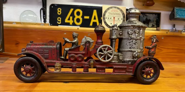 Original 1920s Antique Cast Iron Large Kenton Boiler Fire Pumper Truck 14 inches