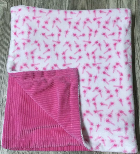 HTF RARE Baby Kiss Pink Princess Wand Ribbed Soft Baby Blanket Reversible EUC P1