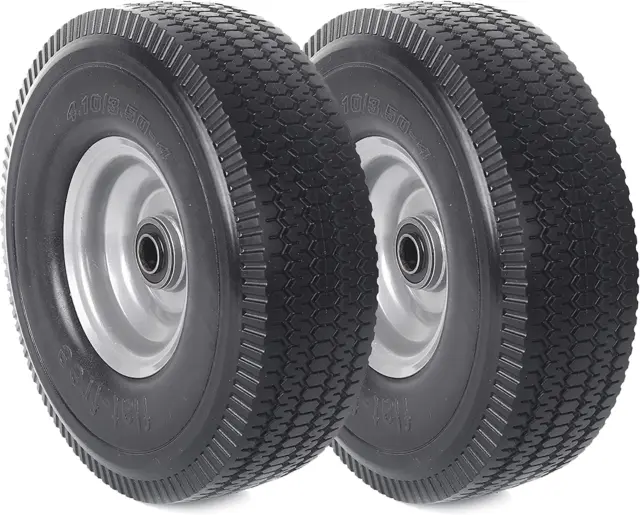 (2-Pack)  10 X 3.50-4” Solid PU Run-Flat Tire Wheel - 10” Flat Free Tubeless Tir